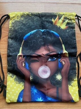 Illustrated Black Girl Bubblegum Drawstring Backpack
